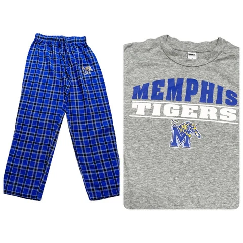Sideline Apparel | Unisex Size M University of Memphis Plaid Pants Pajama Set Cover