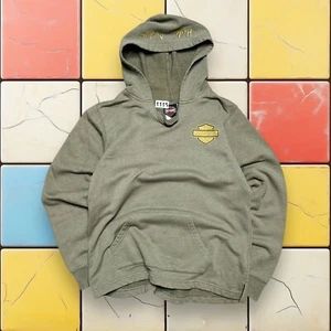 Vintage Y2K Harley Davidson Hoodie XS Women Biker Grunge Green Pullover Sweater - Picture 1 of 15