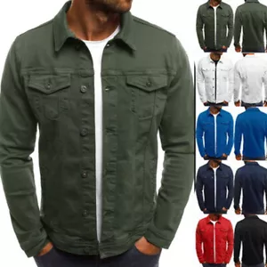 Mens Denim Jacket Loose Fit Button Cotton Casual Jeans Jackets Coat Outwear - Picture 1 of 17