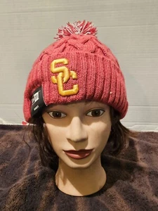 USC Trojans "SC" Knit pom Womens RED Beanie NWT SC authentic Apparel Adult OSFM - Picture 1 of 8