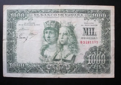 Billete 1957 Banco de España 1000 Pesetas P-149a Reyes Católicos Fino Raro Billete Foto 1 de 2