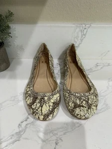 NUEVO Frye Carson Ballet Pisos EE. UU. 7,5 M Crema con Marrón y Plata Todo Cuero Sin Cordones - Imagen 1 de 6
