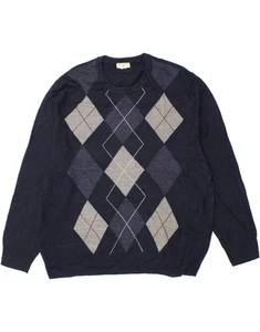 DOCKERS Mens Crew Neck Jumper Sweater 2XL Navy Blue Argyle/Diamond AK02 - Picture 1 of 4