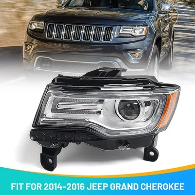 Driver Chrome HID/Xenon w/o AFS Headlight For 2014-2016 Jeep Grand Cherokee Lamp Foto 1 de 4