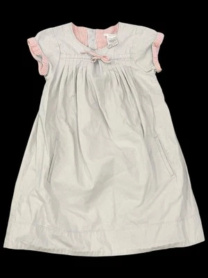 VESTIDO NIÑA JACADI PARÍS GRIS ALGODÓN MANGA CORTA PINTUCK PLISADO LAZO TALLA 6 Foto 1 de 4