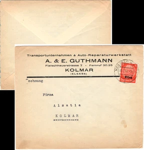 Segunda Guerra Mundial Francia Alemania Occ. ALSACIA COLMAR CD:5.7.1941 CUBIERTA TRANSPORTE AUTOMÓVIL - Imagen 1 de 3