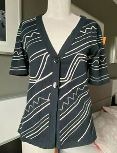 Chico's Deep V Zigzag and Lines Top/Cardigan in Black and White Size Zero  - Picture 1 of 7