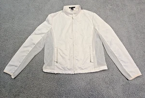 Chaqueta de golf DKNY para mujer mediana de malla de nailon con cremallera frontal solapa de viento capucha blanca imperfecta - Imagen 1 de 11