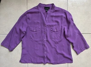 Bay Studio Women’s Large Purple Solid Button Down Shirt Silk Pockets 3/4 Sleeve - Picture 1 of 10