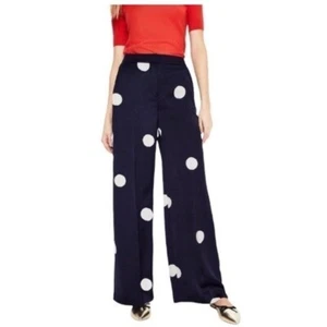 Boden Polka Dot Satin Wide Leg Dress Pants With Pockets In Navy Blue Size 12 - Picture 1 of 8