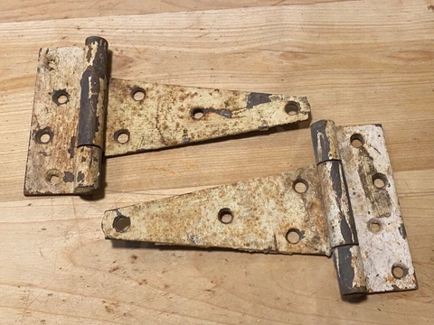 2 Rusty Crusty White 7-3/4" GATE HINGES Vintage Repair Restoration Barn Shed Cover