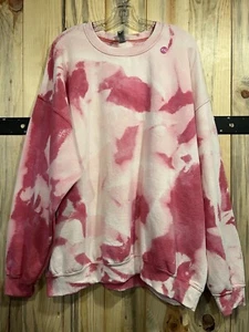 Hand Made One Of A Kind Bleached Tie Dye Pink Crewneck Sweatshirt Size 2XL - Picture 1 of 2