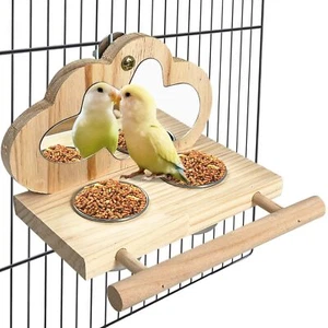 Bird Parrot Wooden Feeding Cups Small Bird Feeding Dish Cups Stainless Steel ... - Picture 1 of 6