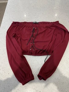 Burgundy/Red Cameo Rose Off Shoulder Crop Top, lace front Size 12, Excellent con - Picture 1 of 3