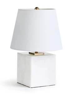 Napa Home 9.5" SOLID WHITE MARBLE BASE VANNA TABLE LAMP Gold Detail N3FL11 NEW - Picture 1 of 10