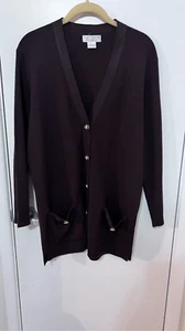 Sutton Studio Women's Merino Wool Long Cardigan Sweater Dark Brown Size Small - Picture 1 of 9