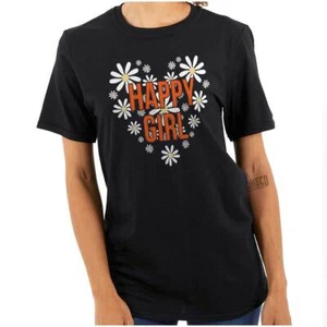 Cute Happy Girl Spring Daisy Flowers Heart Womens Graphic Crewneck T Shirt Tee - Picture 1 of 7