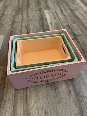 SET OF THREE PAINTED DECO ART SQUARE STORAGE CHIC GIRLS BEDROOM STORAGE BOXES - Image 1 of 4