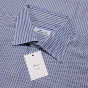 Fray NWT Dress Shirt Size 16 41 in Blue/Brown/White Stripes Cotton & Linen Blend - Picture 1 of 10