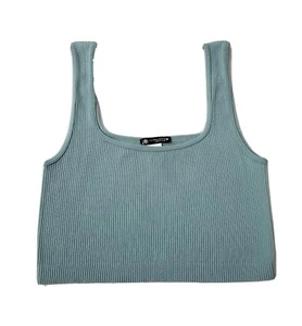 Top corto acanalado Zara para mujer mediano M cuello cuadrado verde salvia ajustado - Imagen 1 de 4