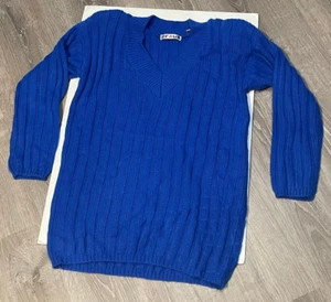 Bravo Jersey Punto Cable Mujer Pequeño Suave Elástico Acolchado Hombro Cuello en V Azul - Imagen 1 de 9