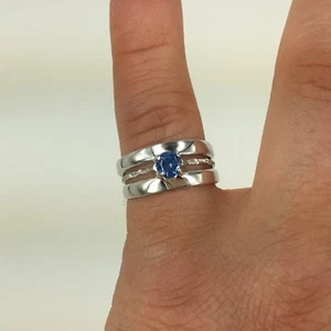 Argento 925 Rodiato Con Zircone Blu E Piccola Diamantatura Artigianale - Foto 1 di 5