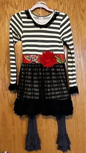 Giggle Moon Mädchen 2 Stck. Langarm Top Netz Streifen Blumenmuster & Leggings Größe 6 - Bild 1 von 5