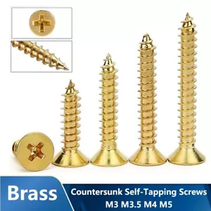 M3 M3.5 M4 M5 Metric Solid Brass Countersunk Self-Tapping Wood Screws DIN 7982 - Picture 1 of 28