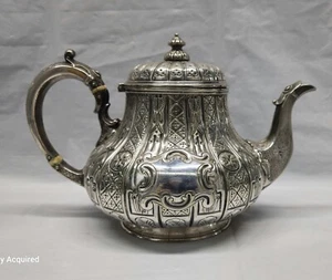 VICTORIAN ENGLISH SILVERPLATE TEAPOT Hallmarks Mid 1800s  - Picture 1 of 24