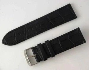PREMIUM REAL LEATHER CUFF WATCH BAND STRAP 24mm WIDE BLACK CROC QA24 NEW - Bild 1 von 2