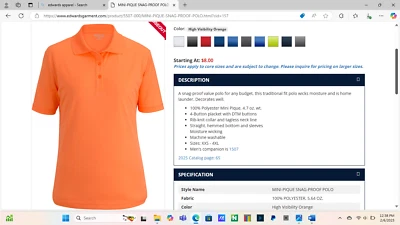 Women polo shirt Edwards 5507 Orange xs small med large xl 2x 3x 4X NEW golf - Image 1 of 4