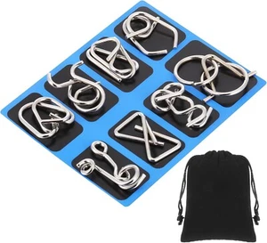 Metal Wire Puzzle Set of 8 with Pouch,Brain Teaser IQ Test Trick Toy for Party! - Picture 1 of 6
