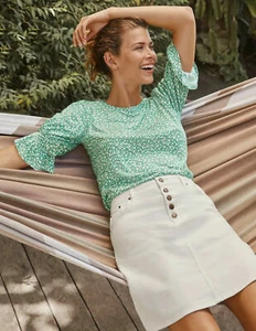 Boden Georgina Jersey Top size 14 Green Meadow Spot J0909 :,,B13 A - Picture 1 of 7
