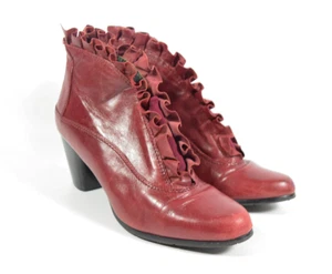 Vintage Everybody by BZ Moda Red Leather Frill Heeled Ankle Victorian Boots 36 - Picture 1 of 7