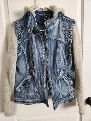 LA Coalition Denim & Knit Hooded Long Sleeve Jacket Full Zip Medium - Image 1 of 4