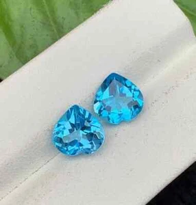 2 Ct Excellent Heart 7 mm Certified Natural Brazilian Blue Topaz Gemstone Pair - Picture 1 of 6