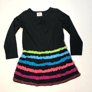 Hannah Andersson Girls 110 5 Striped Ruffle Dress Rainbow Long Sleeve Whimsical - Picture 1 of 10