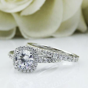 2 CT Diamond Round Lab Created Bridal Set Engagement Ring 14K White Gold Over - Picture 1 of 5