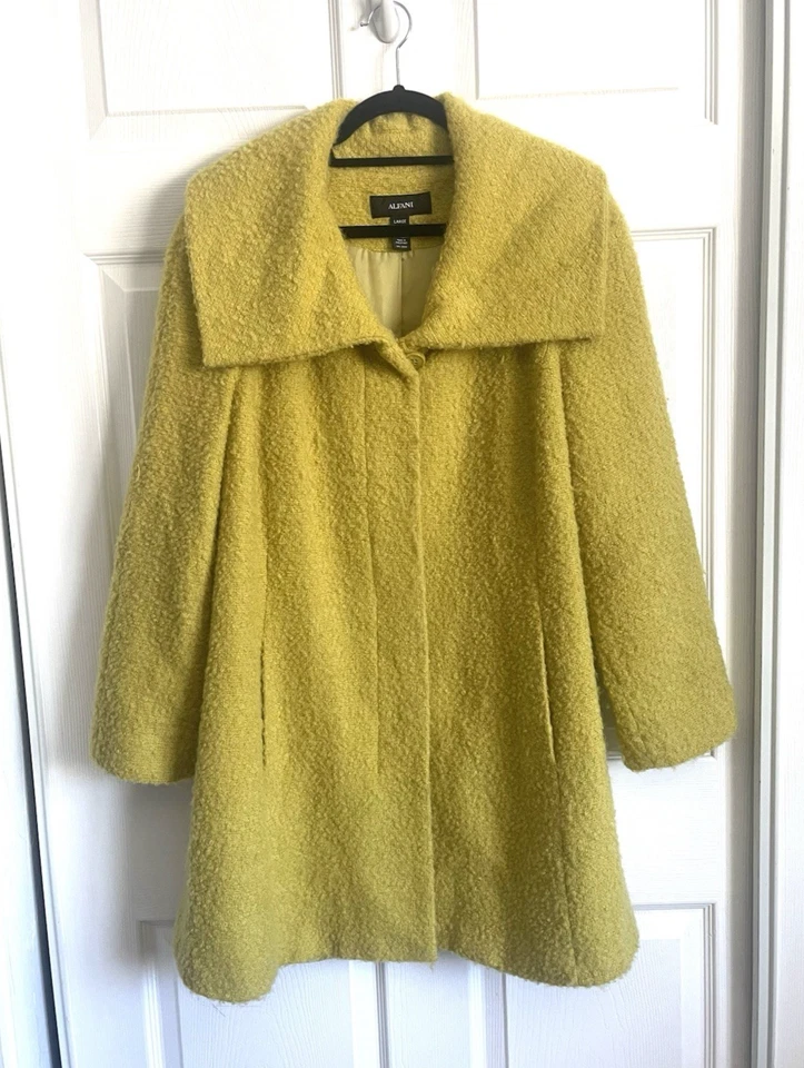 Alfani Green Coat Wool Blend Chartreuse Button Front Retro 60s Mid Century SZ LG - Image 1 of 4