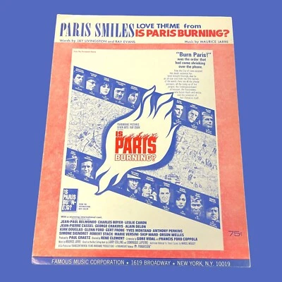 Paris Smiles Sheet Music Love Theme Is Paris Burning 1966 Jarre Livingston Evans - Image 1 of 3