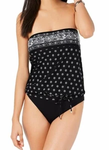 Michael Kors Womens XS Black Print Bandeau Tankini Swimsuit SET NWT $138 - Picture 1 of 2