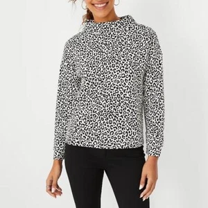 Ann Taylor black and white cheetah print long sleeve (Size: L)) - Picture 1 of 6