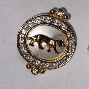 ENAMEL GOLD  TONE FIGURAL  JAGUAR CAT CLEAR STONES PIERCE EARRINGS  - Picture 1 of 10