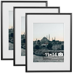11x14 Black Frame Set of 3-11 x 14 Metal Picture Frame with Mat for 8x10 - Mo... - Bild 1 von 6