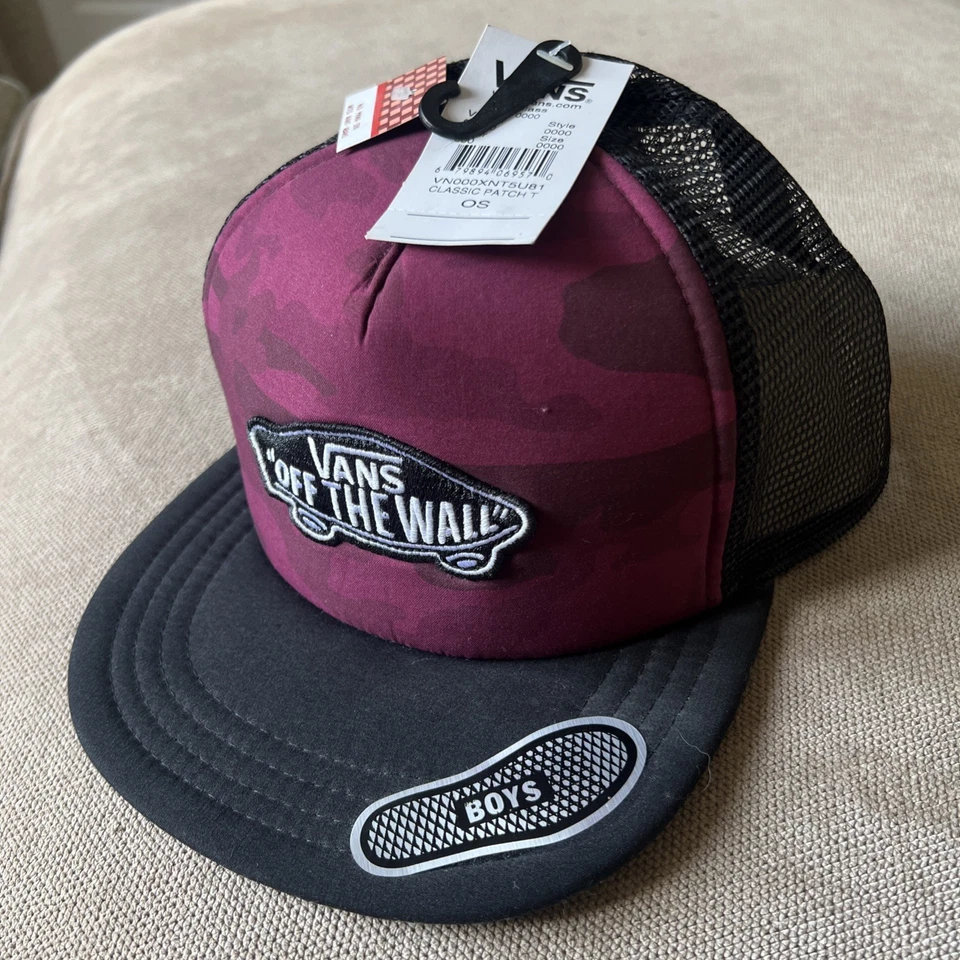Vans Off The Wall Classic Boys One Size Black Purple Adjustable Snapback Cap Hat - Image 1 of 4