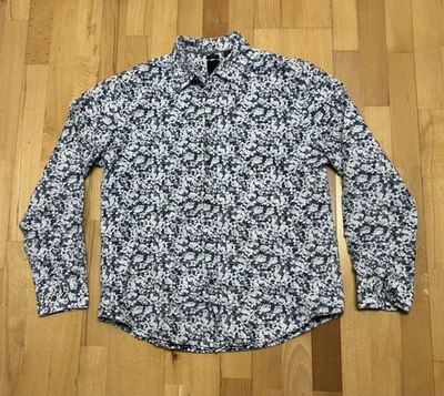 J. Ferrar Floral Button Up Sz L Shirt Long Sleeve Slim Fit 16-16 1/2 Linen Blend - Image 1 of 4