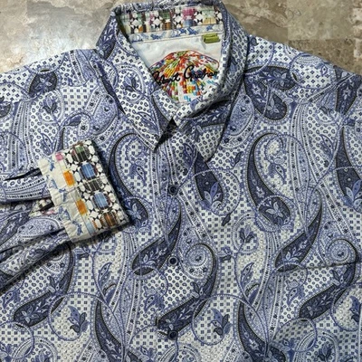 Camisa Robert Graham Para Hombres XL Ajuste A Medida Cachemira Texturizada Puño Abatible Manga Larga Foto 1 de 4