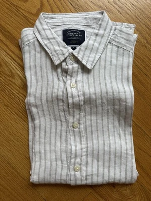 Camisa a Rayas Charles Tyrwhitt Lino Puro Calce Clásico Blanca/Beige Talla L Foto 1 de 2