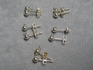 Sterling Silver With Ball Ear Studs Open Loop 3 x 14 mm Pkg of 5 Pair - Picture 1 of 3