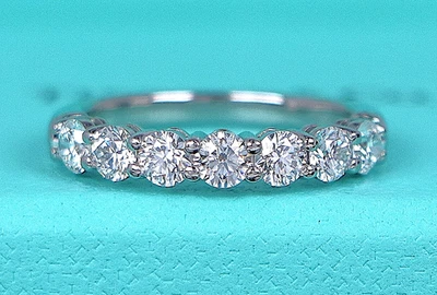 $10,600 Tiffany Co Platinum Round Diamond 3.5mm Forever Wedding Band Ring 5.25 - Image 1 of 4